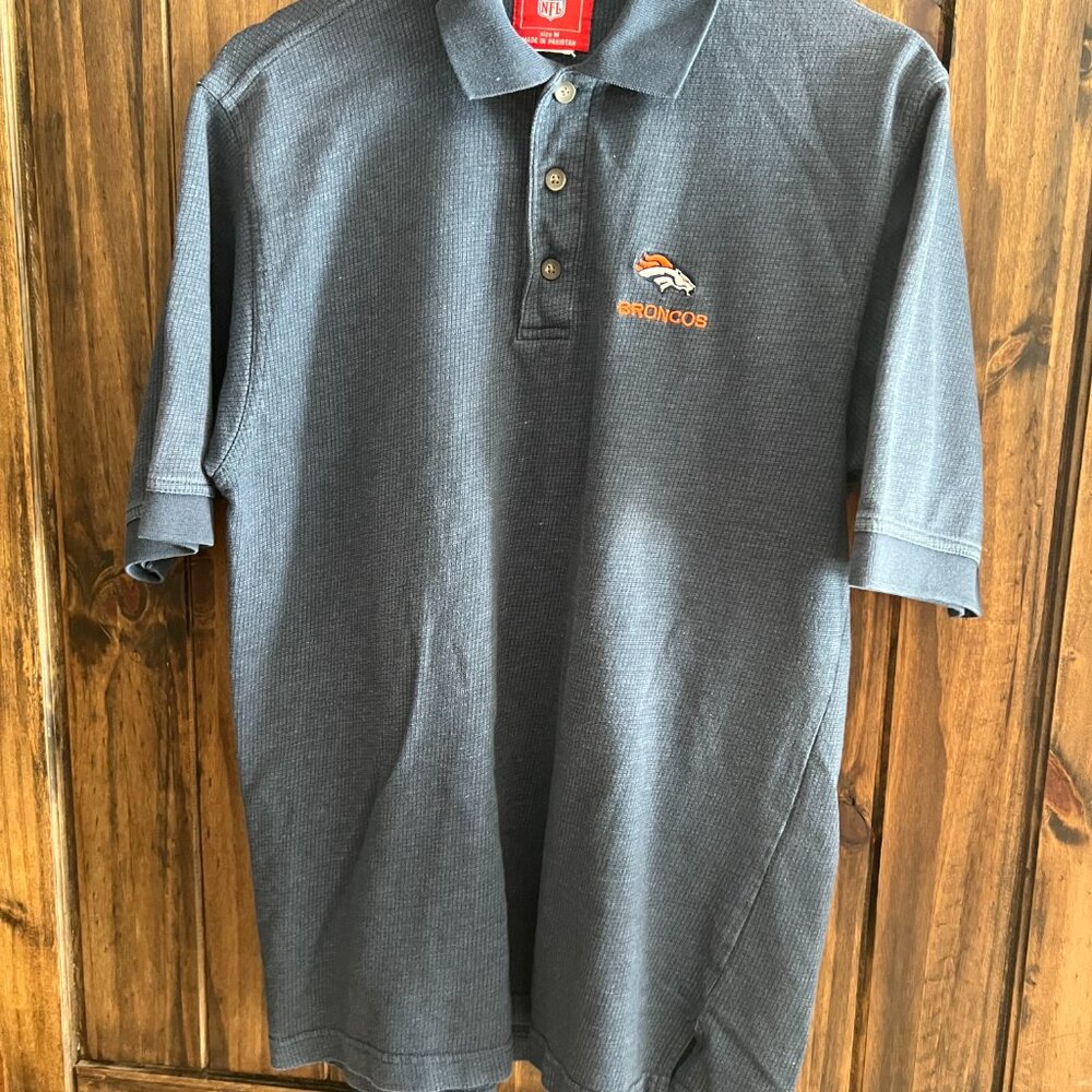 Denver Broncos NFL Blue Polo Short Sleeve Shirt Mens‎ Size Med